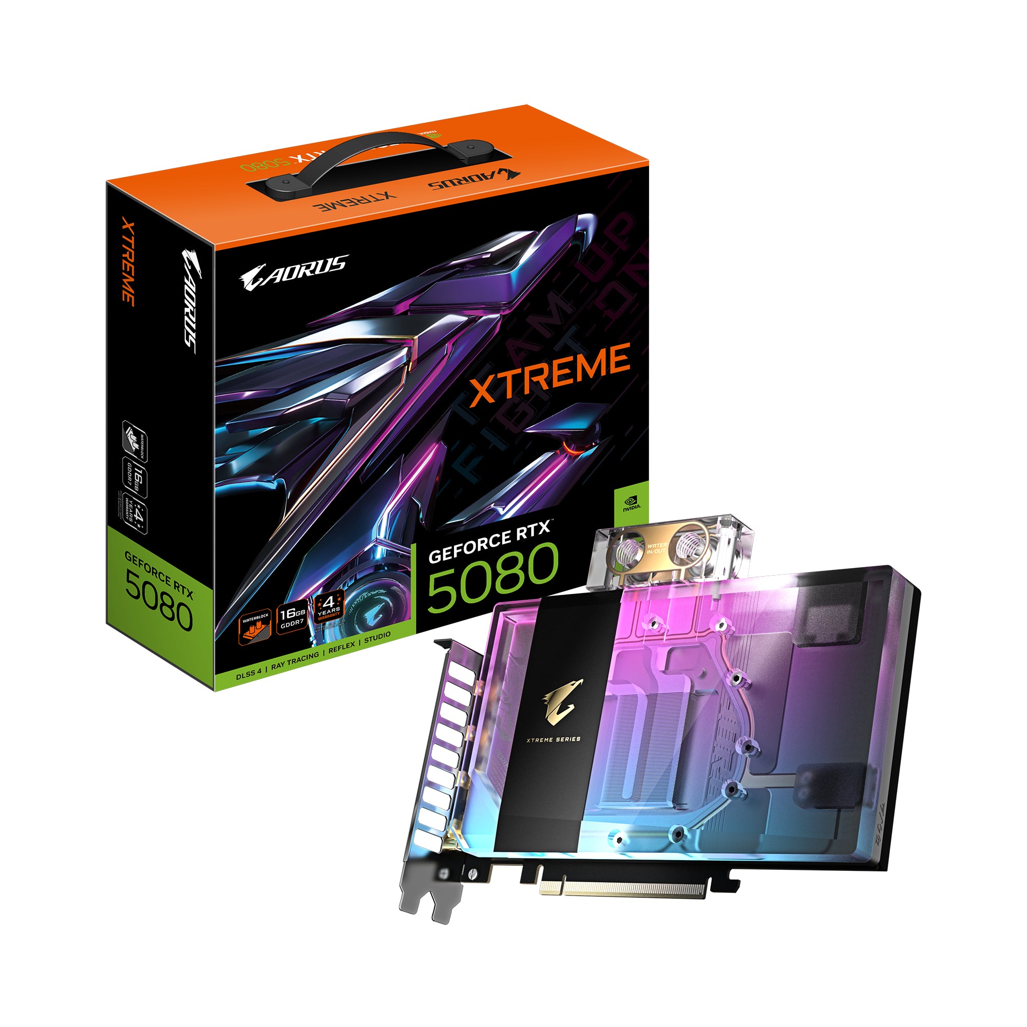 GIGABYTE AORUS GeForce RTX 5080 XTREME WATERFORCE WB 16G Graphics Card - 16GB GDDR7, 256bit, PCI-E 5.0, 2805MHz Core Clock, 3 x DP 2.1a, 1 x HDMI 2.1b, NVIDIA DLSS 4,