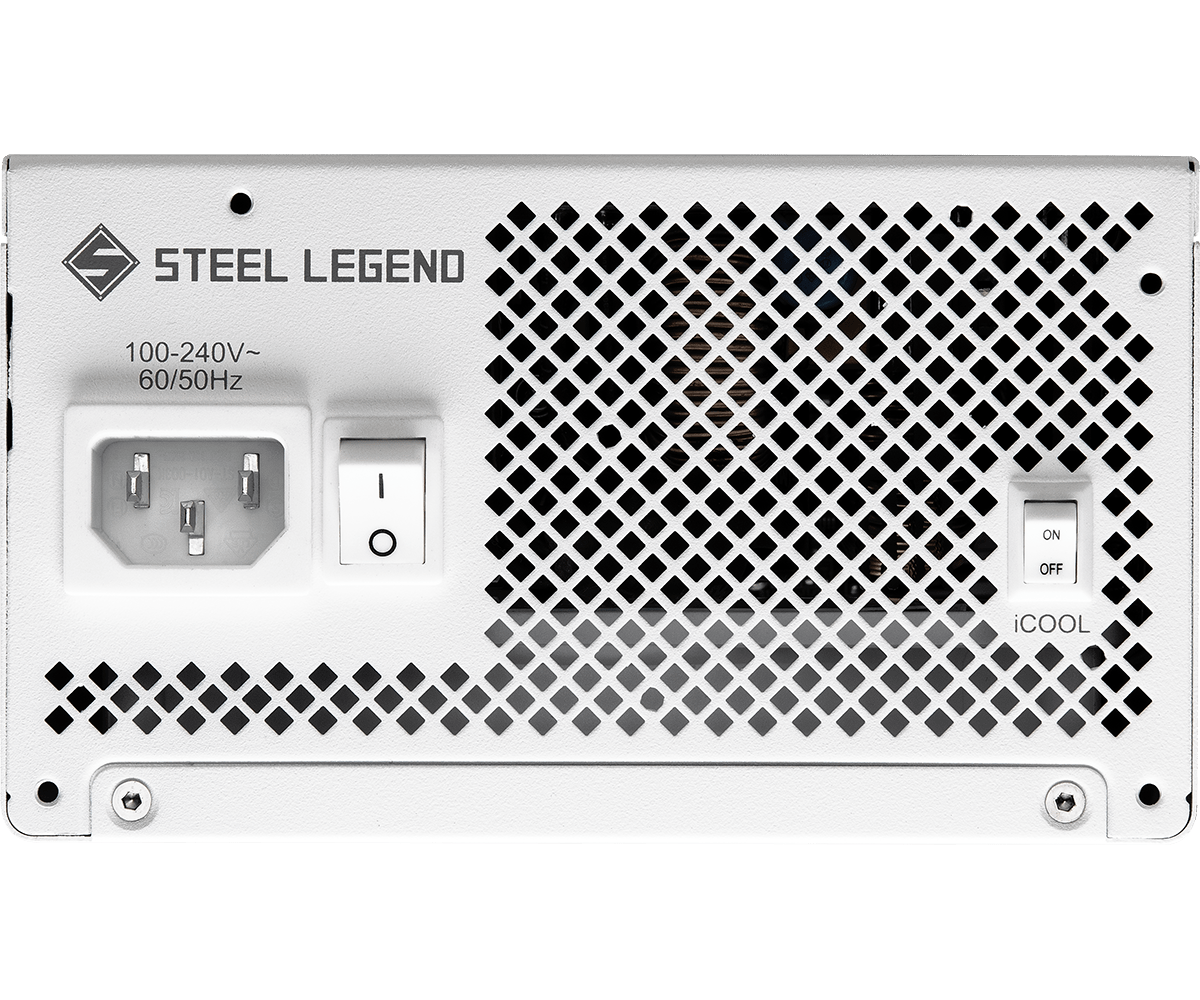 ASRock PSU Steel Legend SL-1000G, 1000W, 80+ guld, modulär, ATX12V 3.1, PCIe 5.1, 135 mm randig axiell FDB-fläkt, vit