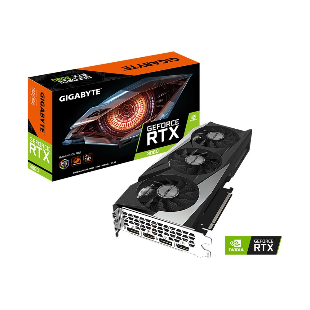 Gigabyte NVIDIA GeForce RTX 3060 Gaming Rev 2 RGB Overclocked Triple-Fan 12GB GDDR6 PCIe 4.0 Grafikkort