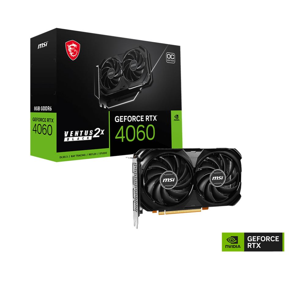 MSI NVIDIA GeForce RTX 4060 Ventus 2X Black Overclocked Dual Fan 8GB GDDR6 PCIe 4.0 Grafikkort