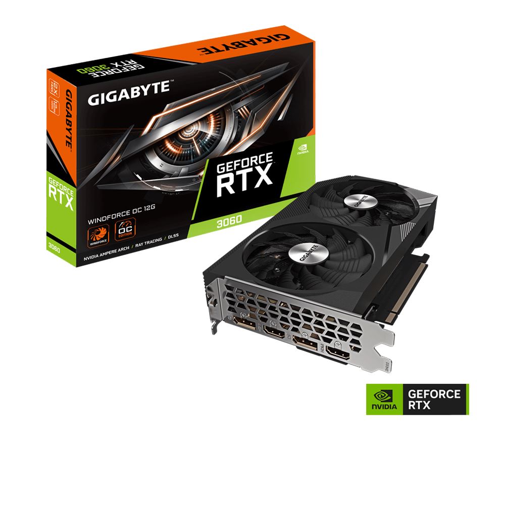 Gigabyte GeForce RTX 3060 WINDFORCE OC Overclocked Dual Fan 12GB GDDR6 PCIe 4.0 Grafikkort