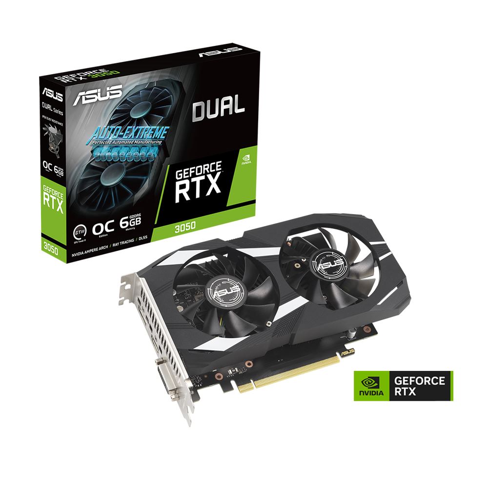 ASUS NVIDIA GeForce RTX 3050 Dual Overclocked Dual Fan 6GB GDDR6 PCIe 4.0 Grafikkort