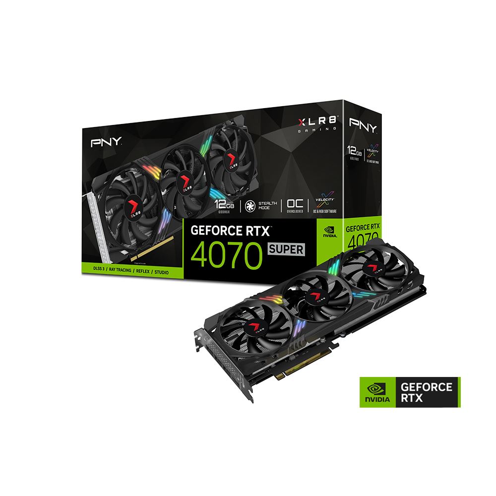 PNY NVIDIA GeForce RTX 4070 Super XLR8 Gaming Verto Epic-X RGB Overclocked Triple Fan 12GB GDDR6X PCIe 4.0 Grafikkort