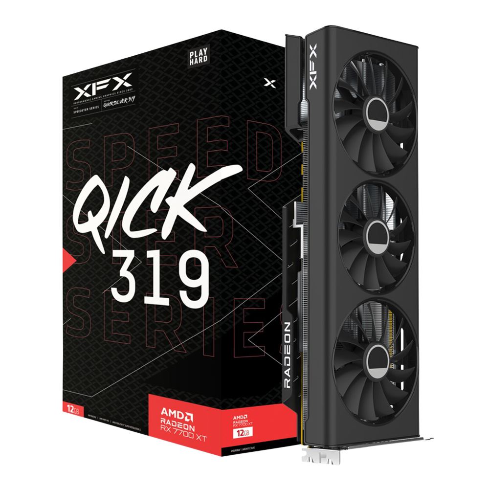 XFX AMD Radeon RX 7700 XT Speedster QICK 319 Black Edition Overclocked Dual Fan 12GB GDDR6 PCIe 4.0 Grafikkort